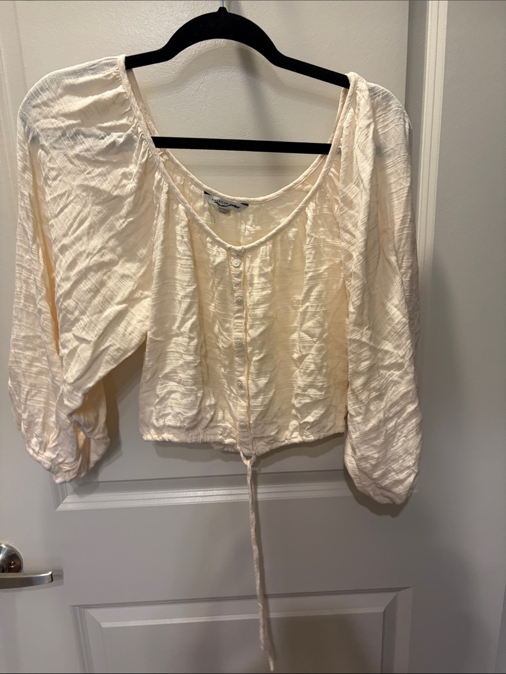 American Eagle Outfitters Cream Button-Front Peasant Blouse